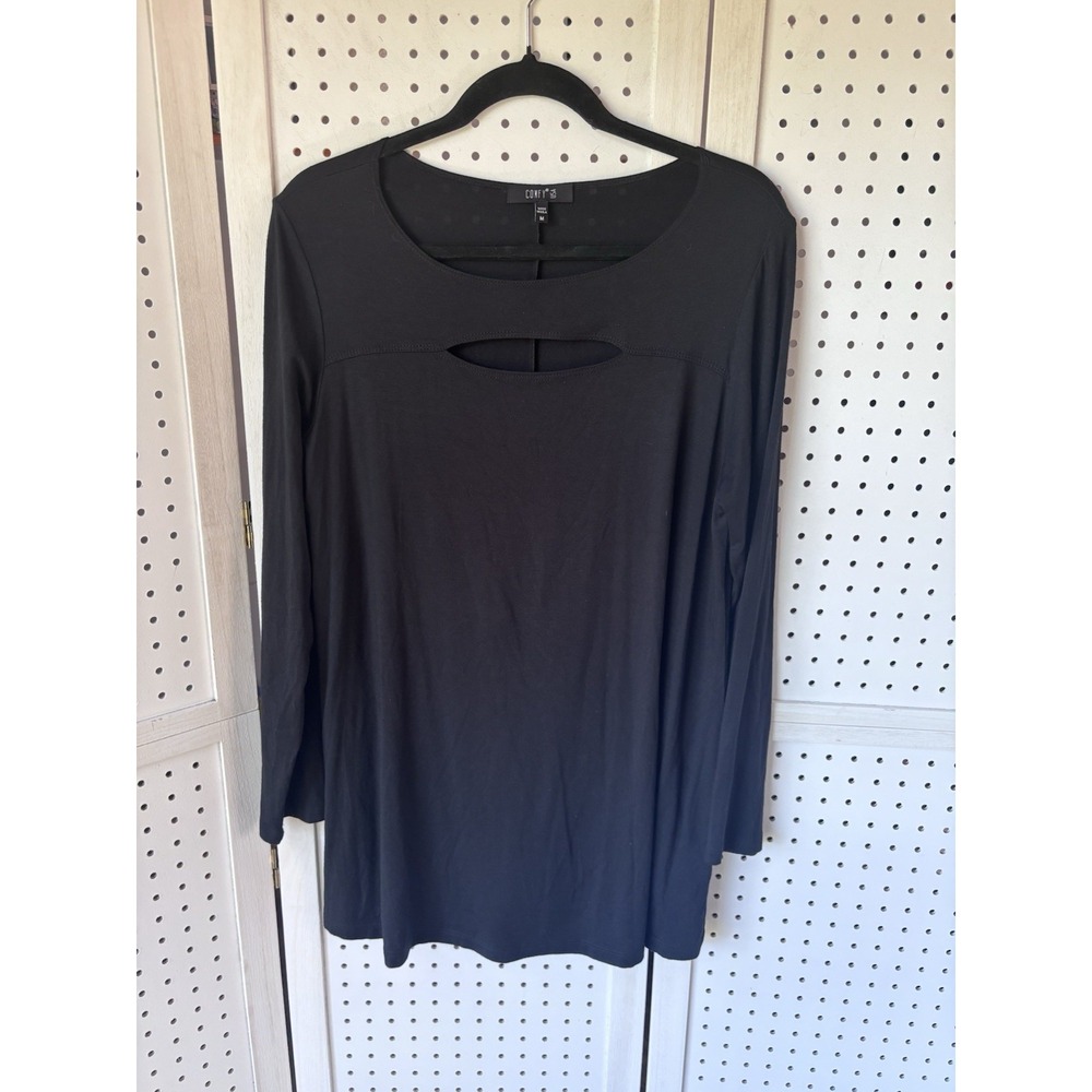 Comfy USA Modal Stretch Long SLV Tunic Shirt Women's M Black Comfort Cutout